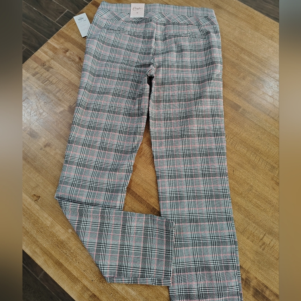 Candie's Audrey Fit Pull On Plaid Slim Stretchy Dressy Pants W/Pink Accent NWT - Picture 5 of 13